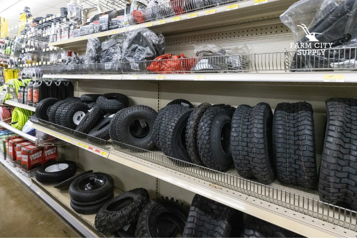 New tires, belts, and chains in stock at the shop