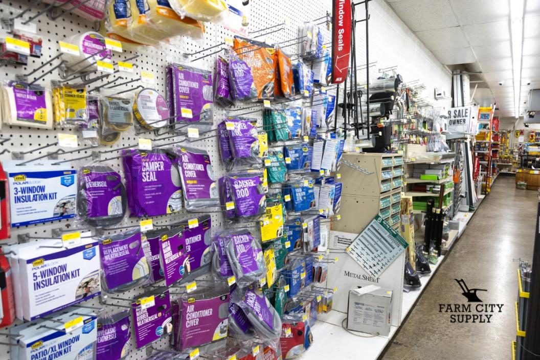 Weatherstripping and Caulk aisle in Farm City Supply
