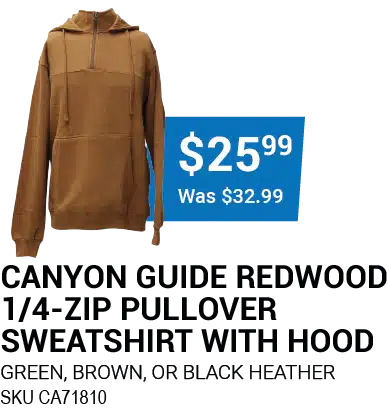 CANYON GUIDE REDWOOD 1/4-ZIP PULLOVER SWEATSHIRT WITH HOOD